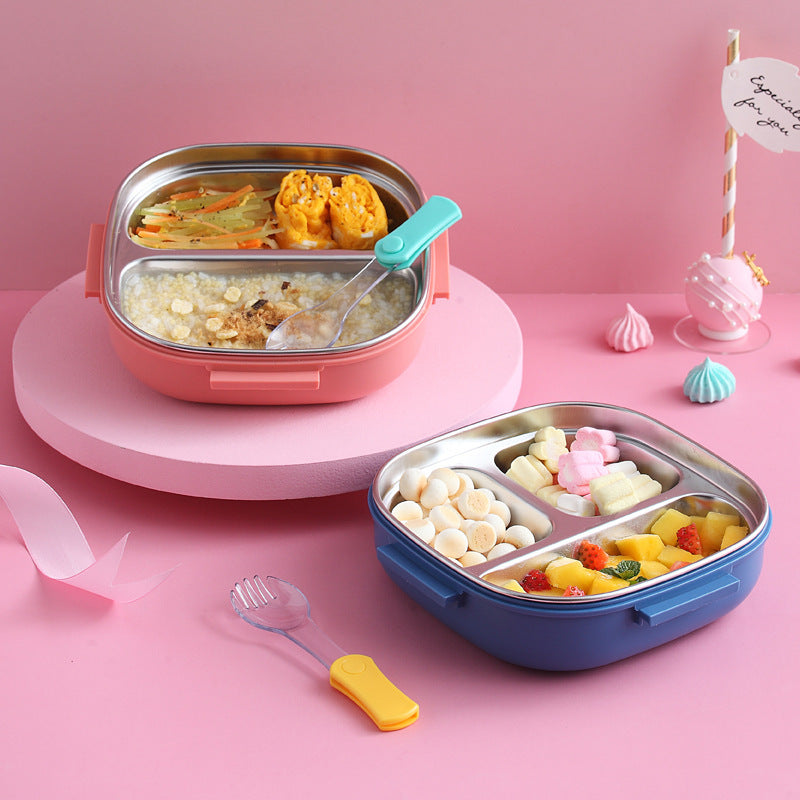 Mini Stainless Steel Toddler Bento Snack Box with 3 Compartments and Spoon/ Fork