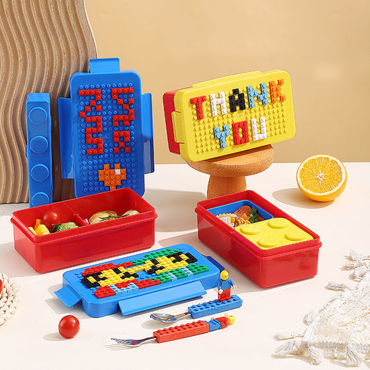 Children's Rectangular Lunch Box With Plastic Building Blocks