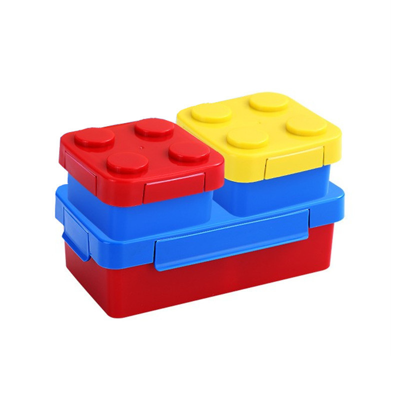 Children's Rectangular Lunch Box With Plastic Building Blocks