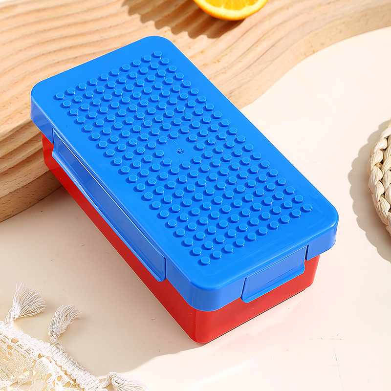 Children's Rectangular Lunch Box With Plastic Building Blocks