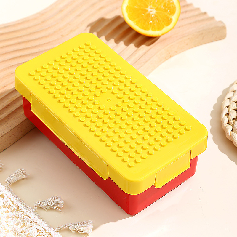 Children's Rectangular Lunch Box With Plastic Building Blocks