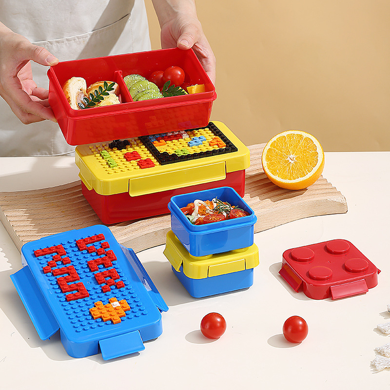 Children's Rectangular Lunch Box With Plastic Building Blocks