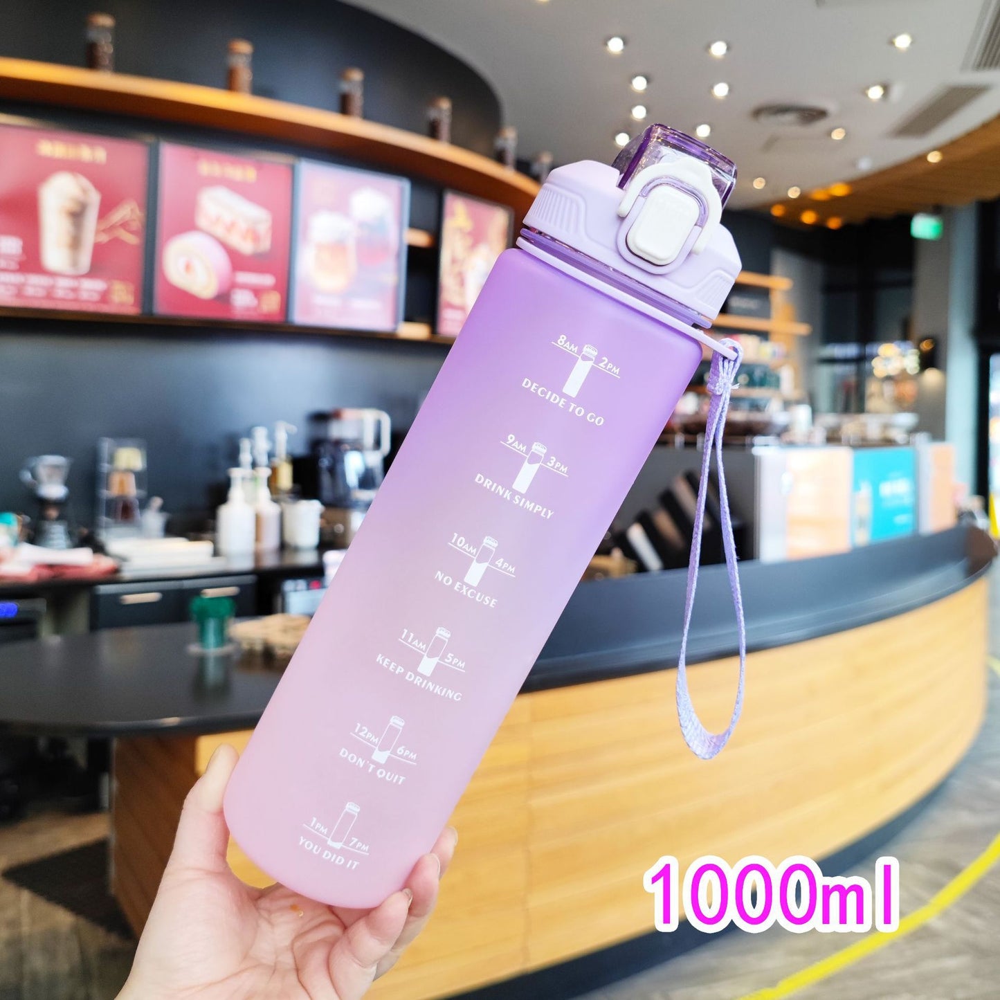 1 Litre Drink Reminder Sports Water Bottle with Straw